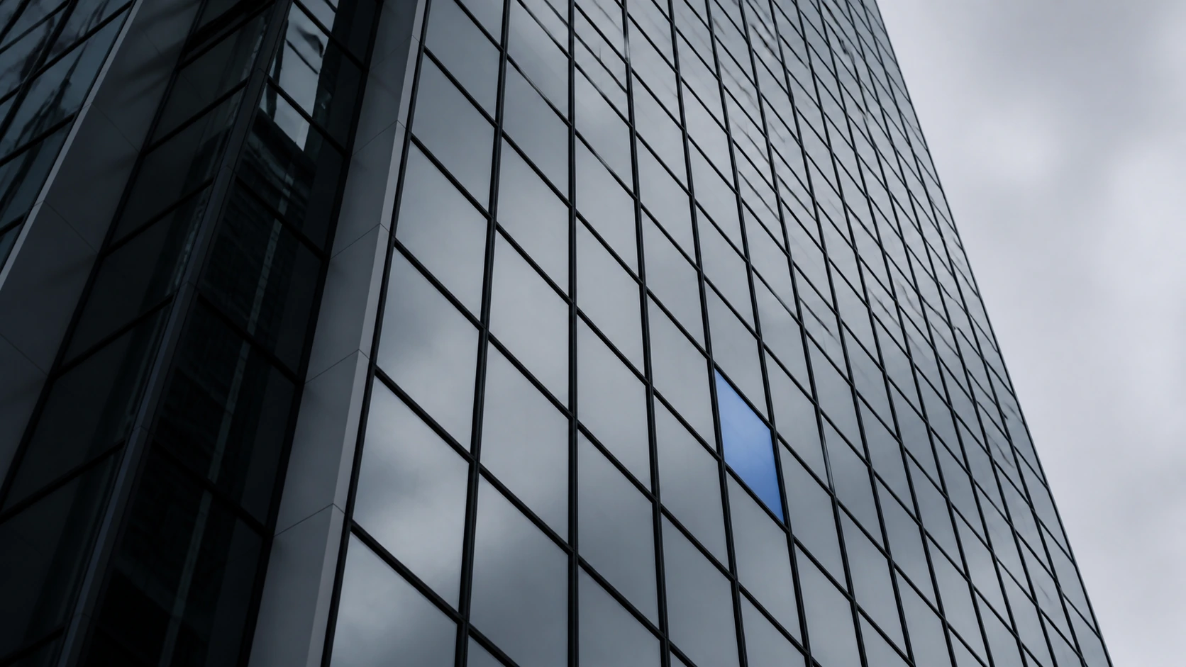 Glass office tower facade in a strict grid.
